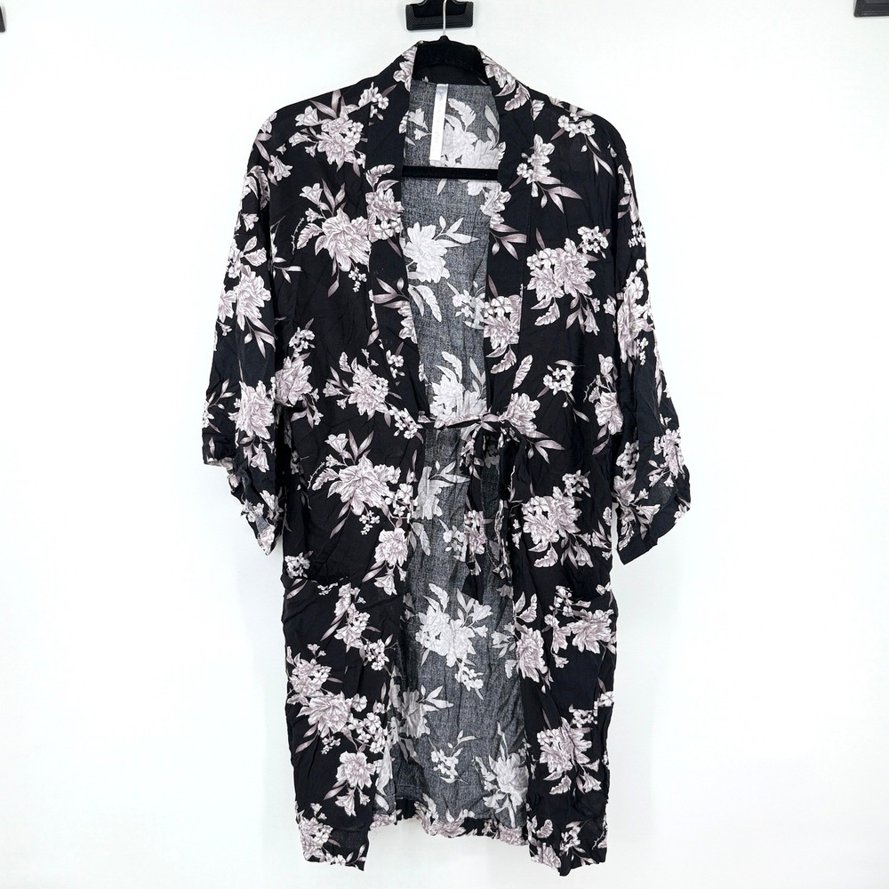 Spiritual Gangster Maya Kimono Robe Floral OS Black Women Loungewear Boho Wrap